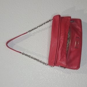 DKNY red pink leather handbag foldover